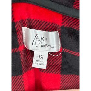 Aria Collection Red Black Buffalo Plaid Fleece Nightgown 4X Henley with Pockets